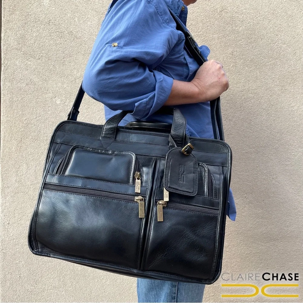 Claire Chase 💼 Genuine Leather JUMBO EXECUTIVE BRIEFCASE in Black